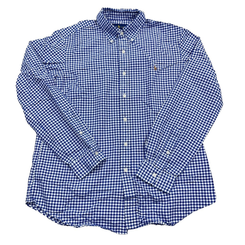 Ralph Lauren Oxford Shirt Men Large Blue Check Button Up Gingham Dress Flesh